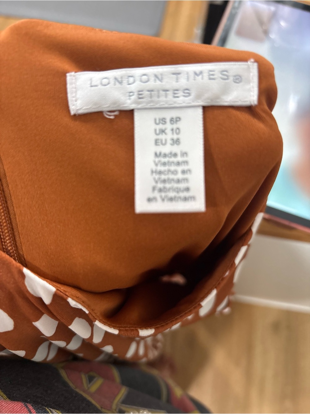 London Times Rust Brown & White Sleeveless Spot Midi Dress - Picture 4 of 4